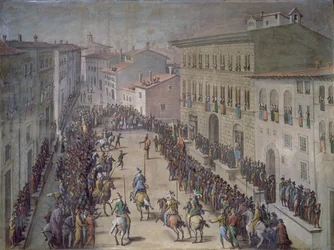 Das Sarazenenturnier in der Via Larga, Florenz, 1555